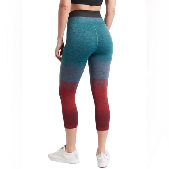ATHLETA Relay Capri Gradient Ombre Multi Red Blue Activewear Workout Legging - Picture 3 of 13